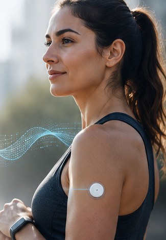 Runner wearing a smartwatch and an arm-worn health sensor